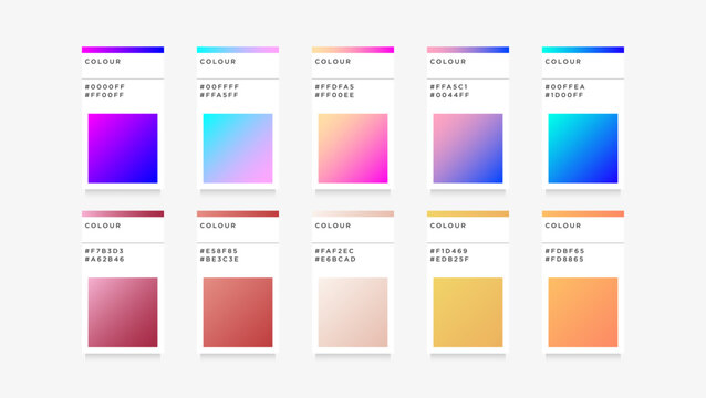 Beautiful gradient color palette catalog samples in hex neon and pastel rgb colour fit for baby birthday, newborn, tech, child birthday, autumn, ect.