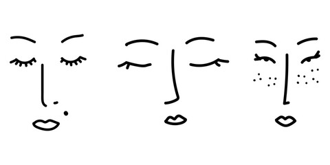 Doodle beautiful women faces. International Women's Day. Vector  line illustration for card, poster, modern design. Feminism concept.