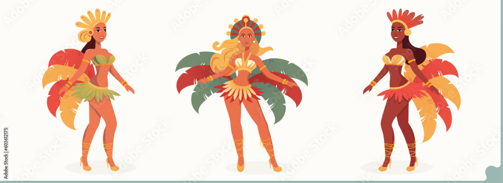 Poster beautiful samba female dancers character standing in dancing pose.