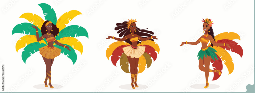 Poster beautiful samba female dancers character standing in dancing pose.