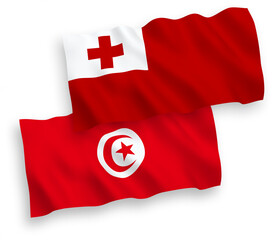 Flags of Kingdom of Tonga and Republic of Tunisia on a white background