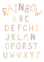 Watercolor Rainbow Alphabet clip art, ABC Poster, Kids Educational clipart, Nursery Wall art, Beige Letters Print, School Children Font illustration