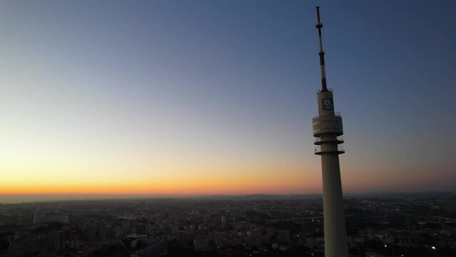 Altice Television Communication tower at dusk, Vila Nova de Gaia, Northern Portugal.