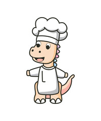 Cute Dinosaur Chef Cartoon Illustration