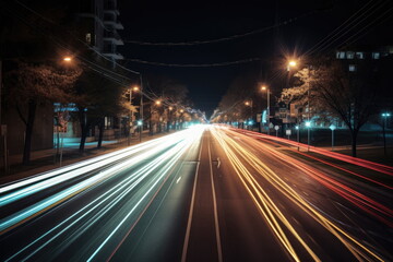 Fototapeta na wymiar long exposure speed light trails in an urban environment, street