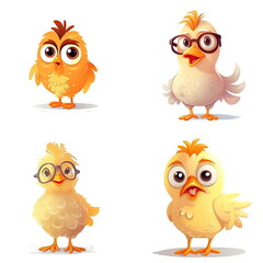 Fototapeta premium Cartoon character of chicken on white background