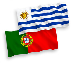 Flags of Portugal and Oriental Republic of Uruguay on a white background