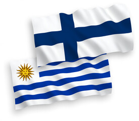 Flags of Finland and Oriental Republic of Uruguay on a white background