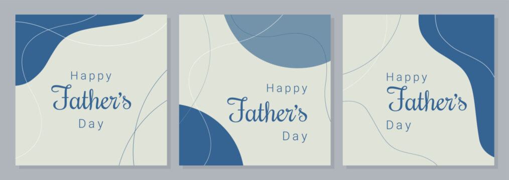 Happy Fathers Day set posters, blue banners boho style. Vector illustration