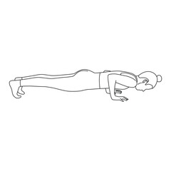 Line art of woman doing yoga in low plank or four limbed staff pose vector
