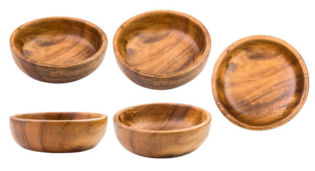 wooden plate, bowl, isolated on white background, full depth of field