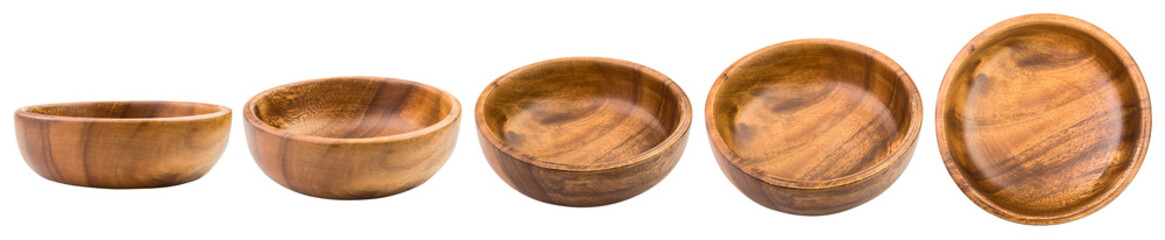 wooden plate, bowl, isolated on white background, full depth of field