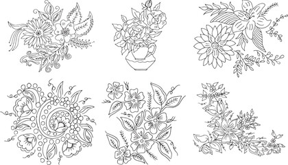 Set of hand drawn flowers illustrations 