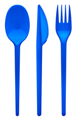 Disposable plastic fork, knife, spoon, isolated on white background