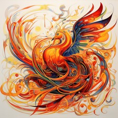 illustration of a Phoenix, Fire, Firebird, mythical creature. Generative AI