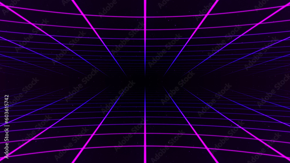 Poster abstract retro synthwave grid loop animation background 3d render. looping grid motion design with p