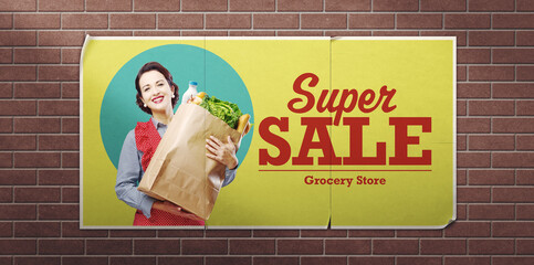 Vintage grocery sale advertisement poster