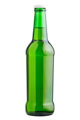 Glass bottle, cold beer, isolated on white background