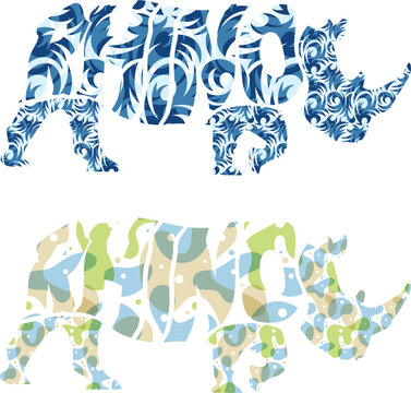 Rhino letters typography inside wild animal, vector art, colorful rhinosaur