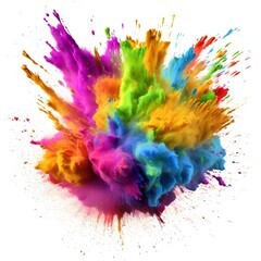 An explosion of colored powder, isolated on a white background. Generative AI.