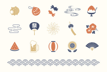 vector background with a set of Japanese summer icons for banners, cards, flyers, social media wallpapers, etc.
