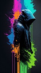 Obraz na płótnie Canvas Illustration of a person wearing a hoodie, standing against a vibrant backdrop created with Generative AI technology