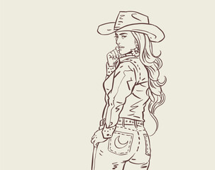 Naklejka premium cowgirl with a hat vector for card decoration illustration