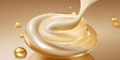 Water brightening moisturizer cream in cosmetic box floating in the air. Beauty lotion fluttering explosion in air, splash explosion droplet. Isolated background. AI Generative