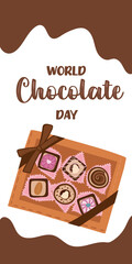 Lettering World chocolate day. Idea for poster, postcard. Vector. Vertical banners and wallpaper for social media stories.