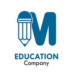 M letter with pencil design logo template illustration. Suitable for education