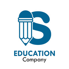 S letter with pencil design logo template illustration. Suitable for education