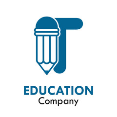T letter with pencil design logo template illustration. Suitable for education