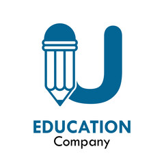 U letter with pencil design logo template illustration. Suitable for education