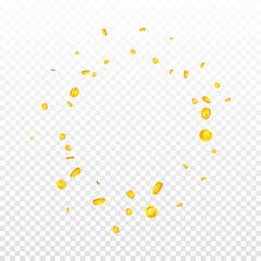 European Union Euro coins falling. Scattered gold