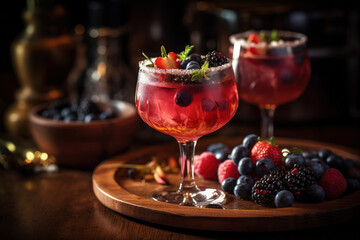 Berry infused cocktail in bar. AI generated