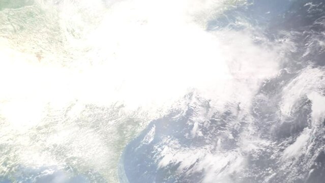 Zoom in from space and focus on Wilson, North Carolina, USA. 3D Animation. Background for travel intro. Elements of this image furnished by NASA