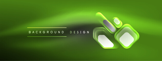 Naklejka premium Neon lines, squares and round shapes abstract background. Techno glowing neon hexagon shapes vector illustration for wallpaper, banner, background, landing page, wall art, invitation, prints, posters