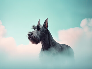 scottish terrier dog Promotional photo beautiful electronic commercial photography , blue background, studio photo, clean design, pastel colors Generative AI - obrazy, fototapety, plakaty