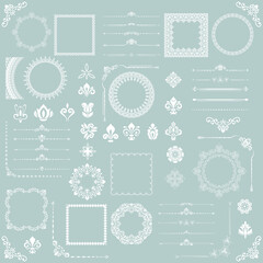 Vintage set of horizontal, square and round elements. Elements for backgrounds and frames. Classic patterns. Set of vintage patterns
