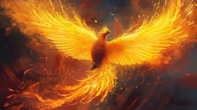 A phoenix rising from the ashes. Fantasy concept , Illustration painting. Generative AI