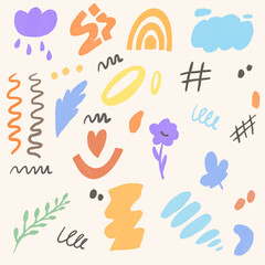 set of colored abstract vector shapes, non-uniform color