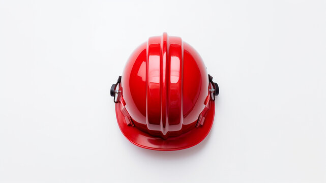Red hard hat isolated on a white background. Safety helmet for workers or firefighters. Generative AI.