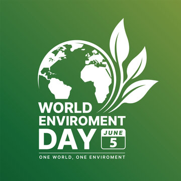 World Environment Day, one world on enviromrnt - text and white sign of globe and leafs on gradient green background vector design