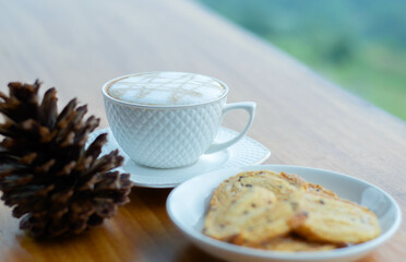 Morning coffee and cookies in a restaurant