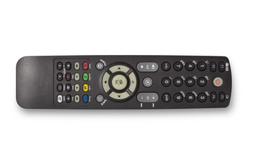 photo of used modern tv / home theater / smart tv box remote control isolated over a transparent...