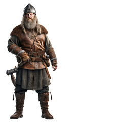 Warrior, Scandinavian navigator in armor. White background, isolate. AI generated.