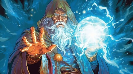 A sorcerer casting a spell with arcane power. Fantasy concept , Illustration painting. Generative AI