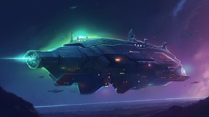Fototapeta na wymiar A spaceship traveling through space. Fantasy concept , Illustration painting. Generative AI