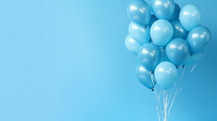 A generative AI image of blue helium party balloons floating on a blue background - obrazy, fototapety, plakaty