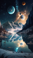 Fototapeta premium Beautiful space design, planets, Mars, Venus, Earth, Abstract background, full of shapes, Photo the moon mars earth night sky elements of the universe a view from the ground